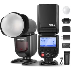 NEEWER Z760-C TTL Flash Speedlite Kit for Canon Cameras, 76Ws Speedlight with Magnetic Dome Diffuser, Round Head Adapter, 2.4G GN60 1/8000s HSS, TTL/M Quick Switch TCM Key, 2600mAh Battery & Charger