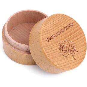 BOXOB Umbilical Cord Memorial Box, Engraved Wooden Round Newborn Wood Case Baby Keepsake Tooth Box Fetal Hair Memorial Storage Container for Baby Shower Pregnancy Christening Gift