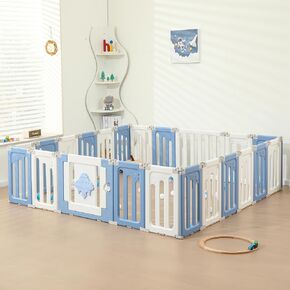 Baby Play Pen - 14 Panels Extra Large Playpen for Toddlers, Foldable UFO, Adjustable Play Yard, Portable Fence - Grey