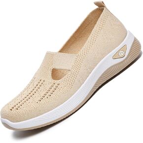 Orthowalkway Womens Shoes,Breathable Sneakers Slip On Comfortable Knitted Lightweight Flat Walking Shoes with Soft Cushion