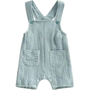 BULINGNA Baby Girl Boy Cotton Linen Romper Sleeveless Button Front Overalls Jumpsuit Newborn Infant Bodysuit for Summer