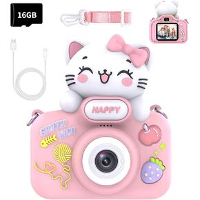 Kids Camera for Girls Age 3-12,1080P Digital Camera for Children,Dual Lens Selfie Toddler Camera Toy with 16GB SD Card,Kids Birthday Gifts for Girls