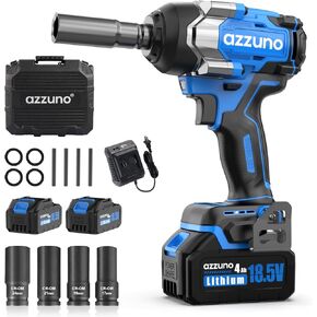 Azzuno Cordless Impact Wick 1/2 بوصة 627 قدمًا عزمًا عزمًا عالية من فرشاة الفرشاة مع بطاريات 2 × 4AH ، شاحن سريع ، 4 مآخذ وحالة ، سائق تأثير الطاقة لإطارات شاحنة السيارة المنزلية