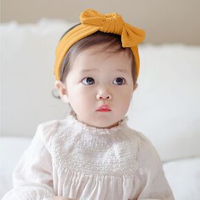 Cute Bow Baby Girl Headband Soft Stretch Cotton Head Wrap with Knots Tied Wide Nylon Turban for Newborn Infant Toddler Shower Birthday (Red B, Elastic)