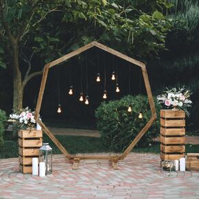 Efavormart 8ft Natural Brown Wood DIY Round Wedding Arch Backdrop Stand, Rustic Photo Backdrop Stand