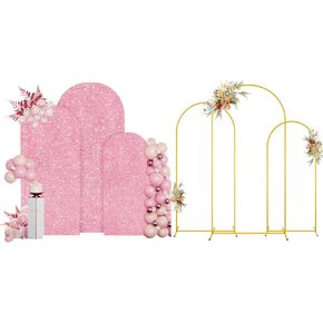 MODFUNS Metal Arch Backdrop Stand and Cover Set 6&6.6&7.2ft Pink Gold Sequins Arch Backdrop Covers Set of 3 Arched Stands Chiara Arches Cover for Party Banquet Wedding Ceremony Decor in Saudi Arabia