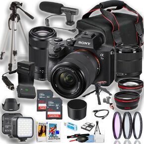 كاميرا Sony A7 III بدون مرآة مع 28-70 مم و 55-210 مم عدسة + TRUPOD + CAMERANCE + بطارية عالية السعة + أكثر (حزمة 21pc)