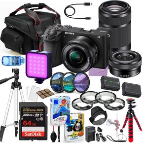 Sony a6700 Mirrorless Camera with 16-50mm & 55-210mm Lens Bundle + Premium Accessory Package Including 64GB Extreme Memory, Filters, Macros, LED, Photo-Video Software & More (34 Pieces)