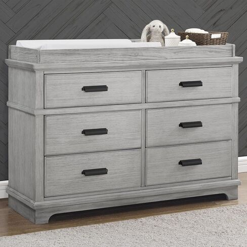 Delta Children Simmons Kids Asher 6 Drawer Dresser with Changing Top, Fully Assembled Rustic, Greenguard Gold Certified, Rustic Grey in Saudi Arabia