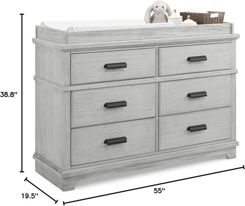 Delta Children Simmons Kids Asher 6 Drawer Dresser with Changing Top, Fully Assembled Rustic, Greenguard Gold Certified, Rustic Grey in Saudi Arabia