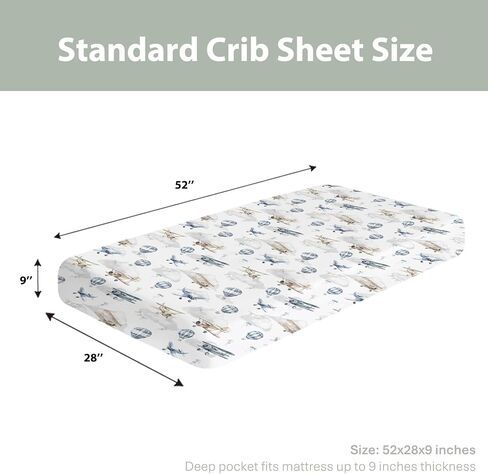 Vintage Planes Airplanes Helicopters Baby Crib Sheets Boy Girl 28"x52" Hot Air Balloon Plane Clouds Sky Soft Stretchy Fitted Crib Mattress Cover Baby Sheet for Standard Crib & Toddler Mattress Pad in Saudi Arabia
