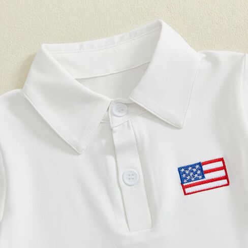 طفل طفل طفل الرابع 4 يوليو الزي العلم الأمريكي الأكمام قصيرة الأكمام أسفل القميص البولو شورت الرابع من يوليو in Kuwait