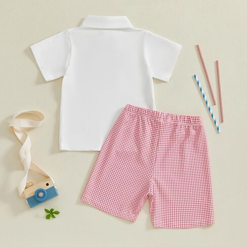 طفل طفل طفل الرابع 4 يوليو الزي العلم الأمريكي الأكمام قصيرة الأكمام أسفل القميص البولو شورت الرابع من يوليو in Kuwait