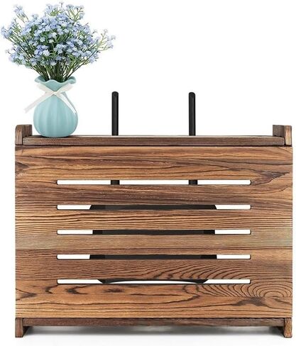 WiFi Box Retro Wood Router Box Wooden Wireless Router Storage Box Office Desktop Organizer Shelves Power Strip and Cable Management Hider Rack in Saudi Arabia