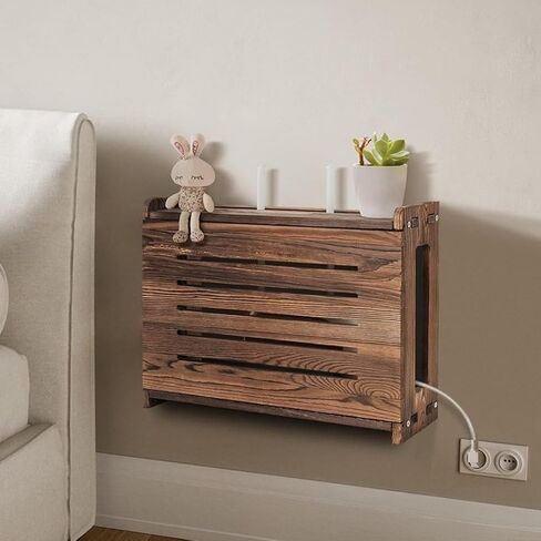 WiFi Box Retro Wood Router Box Wooden Wireless Router Storage Box Office Desktop Organizer Shelves Power Strip and Cable Management Hider Rack in Saudi Arabia