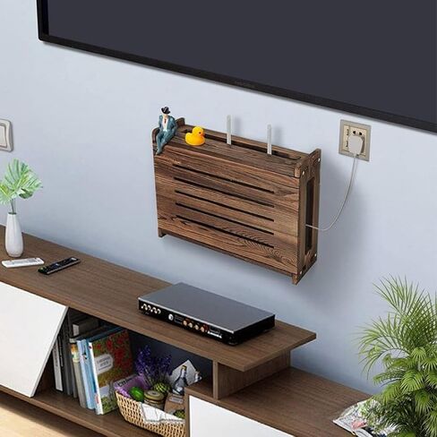 WiFi Box Retro Wood Router Box Wooden Wireless Router Storage Box Office Desktop Organizer Shelves Power Strip and Cable Management Hider Rack in Saudi Arabia