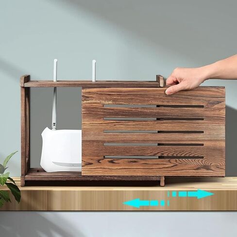 WiFi Box Retro Wood Router Box Wooden Wireless Router Storage Box Office Desktop Organizer Shelves Power Strip and Cable Management Hider Rack in Saudi Arabia