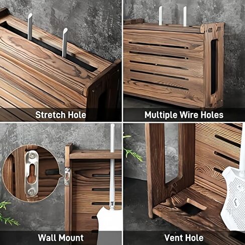 WiFi Box Retro Wood Router Box Wooden Wireless Router Storage Box Office Desktop Organizer Shelves Power Strip and Cable Management Hider Rack in Saudi Arabia