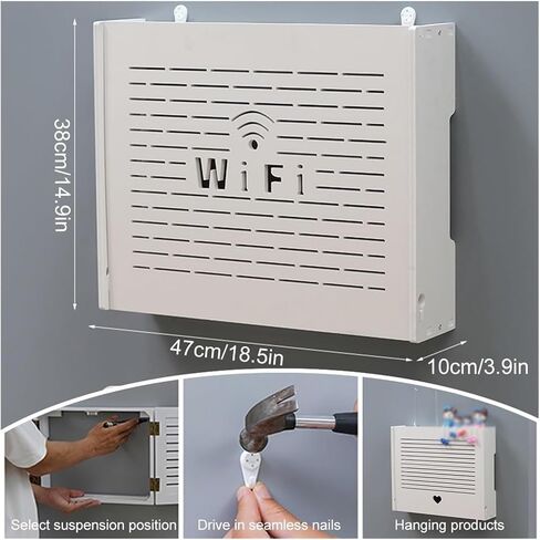 Router Storage Box，WiFi Router Storage Box, White Decorative Floating Shelf,Plug Board Storage Shelf, Cable Box, for Bedroom, Living Room(E,47x10x38cm) in Saudi Arabia