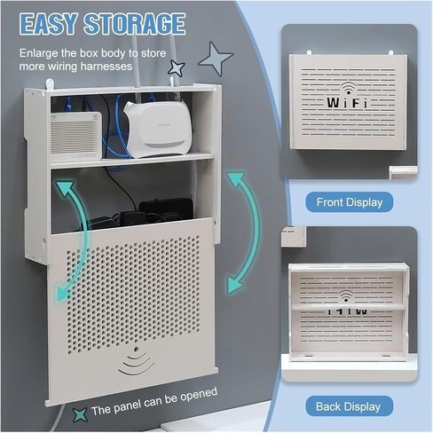 Router Storage Box，WiFi Router Storage Box, White Decorative Floating Shelf,Plug Board Storage Shelf, Cable Box, for Bedroom, Living Room(E,47x10x38cm) in Saudi Arabia