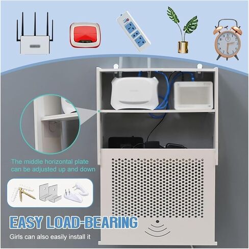 Router Storage Box，WiFi Router Storage Box, White Decorative Floating Shelf,Plug Board Storage Shelf, Cable Box, for Bedroom, Living Room(E,47x10x38cm) in Saudi Arabia
