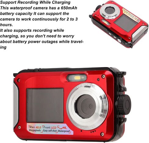 Full HD 2.7K 48MP Dual Screens Underwater Digital Camera, 16X Digital Zoom Front Rear Double Screens, for Underwater, for Travel (Blue) in Saudi Arabia