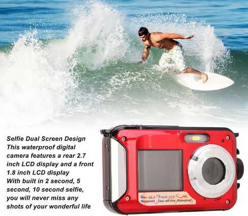 Full HD 2.7K 48MP Dual Screens Underwater Digital Camera, 16X Digital Zoom Front Rear Double Screens, for Underwater, for Travel (Blue) in Saudi Arabia