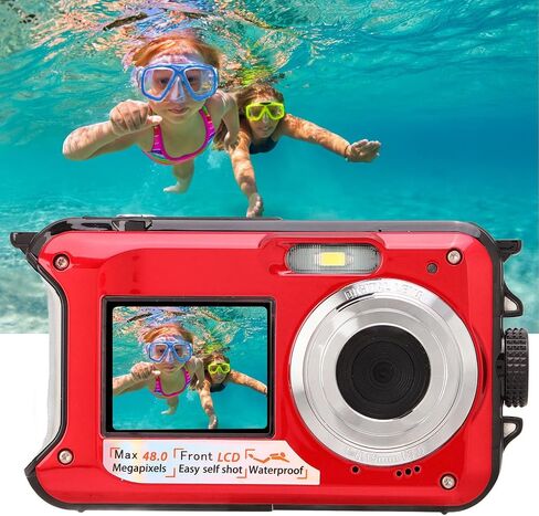 Full HD 2.7K 48MP Dual Screens Underwater Digital Camera, 16X Digital Zoom Front Rear Double Screens, for Underwater, for Travel (Blue) in Saudi Arabia