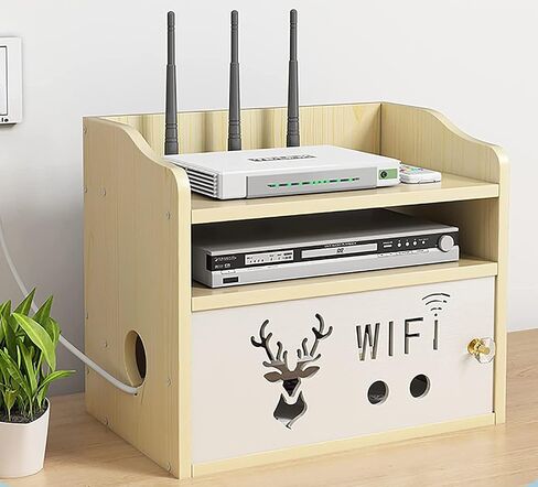 Wall Mounting Wireless WiFi Router Boxes, WiFi Router Organize Box Router Storage Shelf, Set-top Box Shelf, Creative White Decorative Floating Shelf, Power Cord Plug Storage Box(Wood Color) in Saudi Arabia