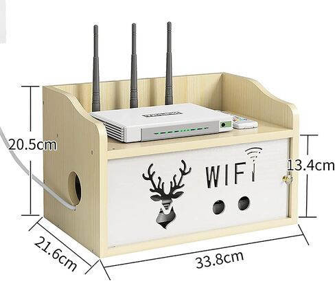 Wall Mounting Wireless WiFi Router Boxes, WiFi Router Organize Box Router Storage Shelf, Set-top Box Shelf, Creative White Decorative Floating Shelf, Power Cord Plug Storage Box(Wood Color) in Saudi Arabia