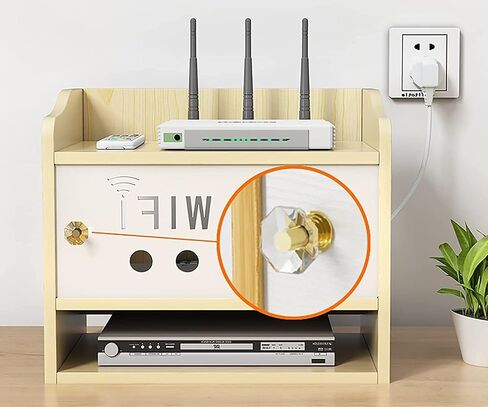 Wall Mounting Wireless WiFi Router Boxes, WiFi Router Organize Box Router Storage Shelf, Set-top Box Shelf, Creative White Decorative Floating Shelf, Power Cord Plug Storage Box(Wood Color) in Saudi Arabia