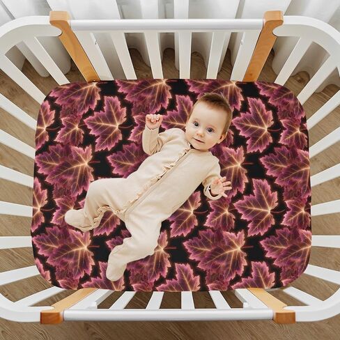 Fitted Crib Sheet Shining Maple Print Breathable Pack N Play Playard Sheets 52x28 inch Baby Mattress for Toddler in Saudi Arabia