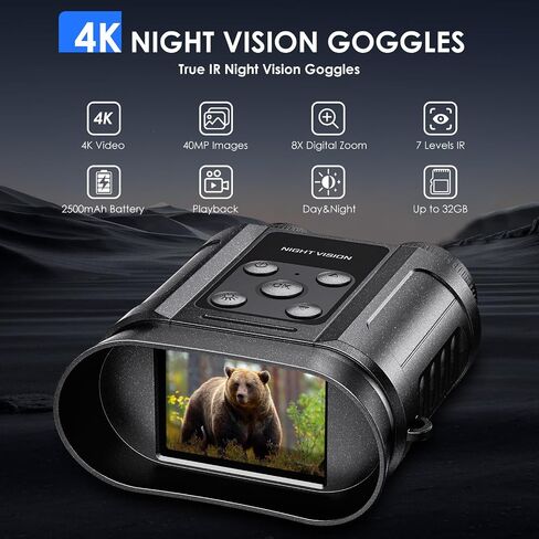 Night Vision Goggles,Compact Night Vision Binoculars,32GB Card Included, Photo/Video Capture,Outdoor tools for Education, Wildlife Watching,gifts for Boy, gifts for Men, gifts for Father (Pearl Black) in Saudi Arabia