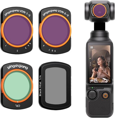 مجموعة مرشحات DJI Osmo Pocket 3 ND/CPL 4 في 1 (ND2-32 + ND64-512 + CPL + 1/4 Black Mist) Pro Osmo Pocket 3 ملحقات للفيديو السينمائي ومدونات الفيديو وصناعة أفلام السفر in Kuwait