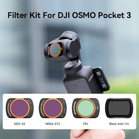 مجموعة مرشحات DJI Osmo Pocket 3 ND/CPL 4 في 1 (ND2-32 + ND64-512 + CPL + 1/4 Black Mist) Pro Osmo Pocket 3 ملحقات للفيديو السينمائي ومدونات الفيديو وصناعة أفلام السفر in Kuwait