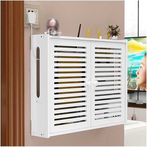 Wall-Mounted Router Storage Box, WiFi Set-Top Box Organizer with Cable Management, No-Drill Installation, PVC Shelf for Wireless Router & TV Components(42x10x50cm) in Saudi Arabia