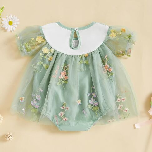 Baby Girl Tulle Tutu Romper Dress Flower Embroidery Short Sleeve Fairy Smocked Dresses Party Princess Sundress in Saudi Arabia
