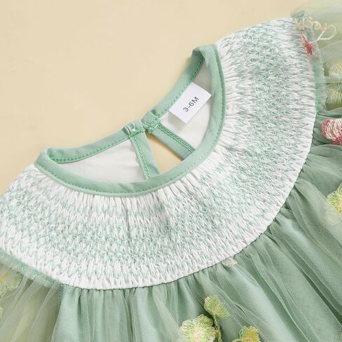 Baby Girl Tulle Tutu Romper Dress Flower Embroidery Short Sleeve Fairy Smocked Dresses Party Princess Sundress in Saudi Arabia