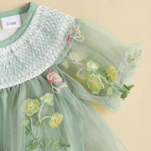 Baby Girl Tulle Tutu Romper Dress Flower Embroidery Short Sleeve Fairy Smocked Dresses Party Princess Sundress in Saudi Arabia