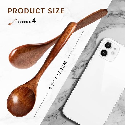 4 PCS Wooden Spoons for Honey, 6.7 inch Small Wooden Spoons - Terrific for Tea, Coffee & Soup, Little Wood Serving Table Spoon Set, Bulk Bamboo Teaspoon for Eating with Unique Design in Kuwait