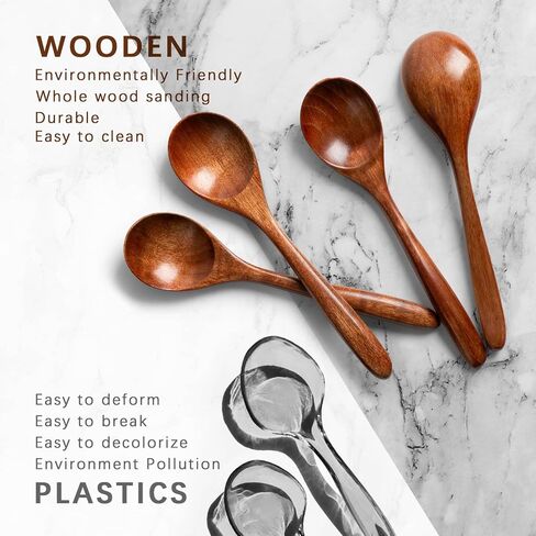 4 PCS Wooden Spoons for Honey, 6.7 inch Small Wooden Spoons - Terrific for Tea, Coffee & Soup, Little Wood Serving Table Spoon Set, Bulk Bamboo Teaspoon for Eating with Unique Design in Kuwait