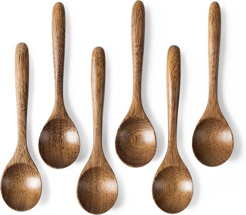 4 PCS Wooden Spoons for Honey, 6.7 inch Small Wooden Spoons - Terrific for Tea, Coffee & Soup, Little Wood Serving Table Spoon Set, Bulk Bamboo Teaspoon for Eating with Unique Design in Kuwait