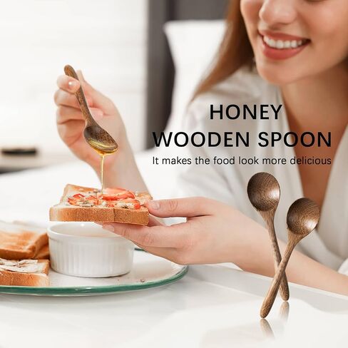 4 PCS Wooden Spoons for Honey, 6.7 inch Small Wooden Spoons - Terrific for Tea, Coffee & Soup, Little Wood Serving Table Spoon Set, Bulk Bamboo Teaspoon for Eating with Unique Design in Kuwait