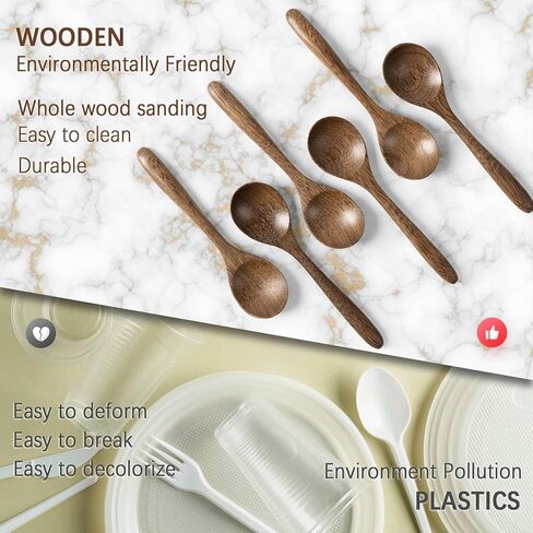 4 PCS Wooden Spoons for Honey, 6.7 inch Small Wooden Spoons - Terrific for Tea, Coffee & Soup, Little Wood Serving Table Spoon Set, Bulk Bamboo Teaspoon for Eating with Unique Design in Kuwait