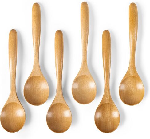4 PCS Wooden Spoons for Honey, 6.7 inch Small Wooden Spoons - Terrific for Tea, Coffee & Soup, Little Wood Serving Table Spoon Set, Bulk Bamboo Teaspoon for Eating with Unique Design in Kuwait
