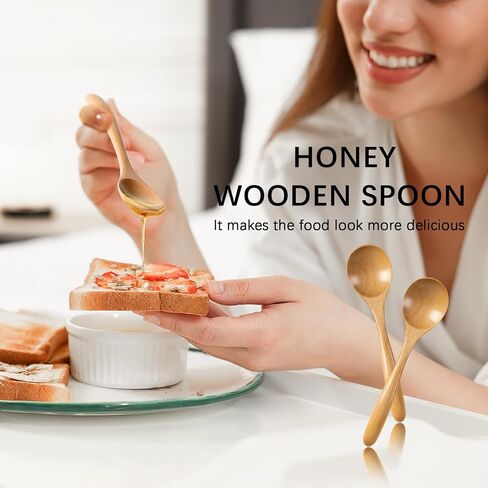 4 PCS Wooden Spoons for Honey, 6.7 inch Small Wooden Spoons - Terrific for Tea, Coffee & Soup, Little Wood Serving Table Spoon Set, Bulk Bamboo Teaspoon for Eating with Unique Design in Kuwait