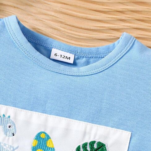 Toddler Baby Boy Clothes Dinosaur Embroidered Print Short Sleeve T-Shirt Elastic Striped Shorts Set 2 Piece Summer Outfits in Kuwait