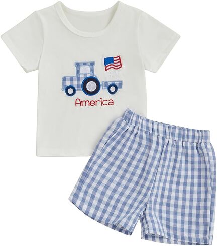 Toddler Baby Boy 4th of July Outfit Embroidery Short Sleeve T-shirt with Shorts Set Independence Clothes in Saudi Arabia
