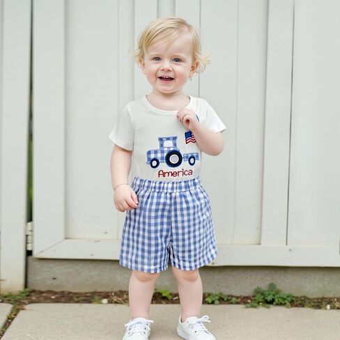 Toddler Baby Boy 4th of July Outfit Embroidery Short Sleeve T-shirt with Shorts Set Independence Clothes in Saudi Arabia