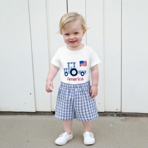 Toddler Baby Boy 4th of July Outfit Embroidery Short Sleeve T-shirt with Shorts Set Independence Clothes in Saudi Arabia